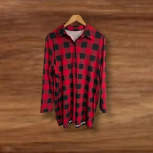 Woman Within‎ Plus Size L(18-20) Red Black Buffalo Plaid Nightshirt Stretch NWOT